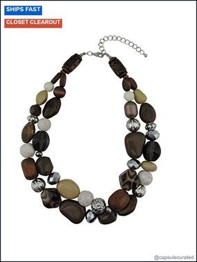 Boho Chunky Beaded 2 Layer Statement Necklace, Adjustable Collar Necklace